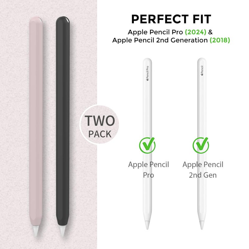 AhaStyle Silicone Case for Apple Pencil 2nd Generation & Apple Pencil Pro (2024) Sleeve Skin Ultra Thin Apple Pencil Protective Cover Compatible with Magnetic Charging and Double Tap (Black, Pink) - Image 2